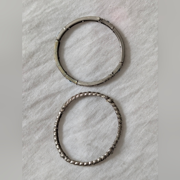 Silver-Tone Stretch Bracelet Set | Rhinestone & Rope Design - Picture 5 of 8